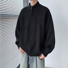 秋冬慵懒风简约百搭纯色重磅拉链休闲宽松毛衣针织立领开衫M276，男装针织衫/毛衣，星座1116A-1（原606A）