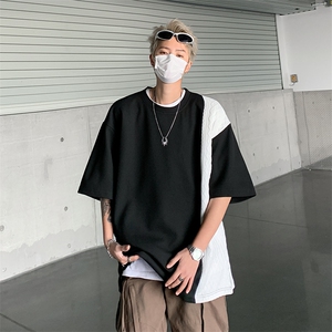 夏季潮流设计感半袖上衣2024新款撞色拼接短袖t恤 现货 T1706-P30图片