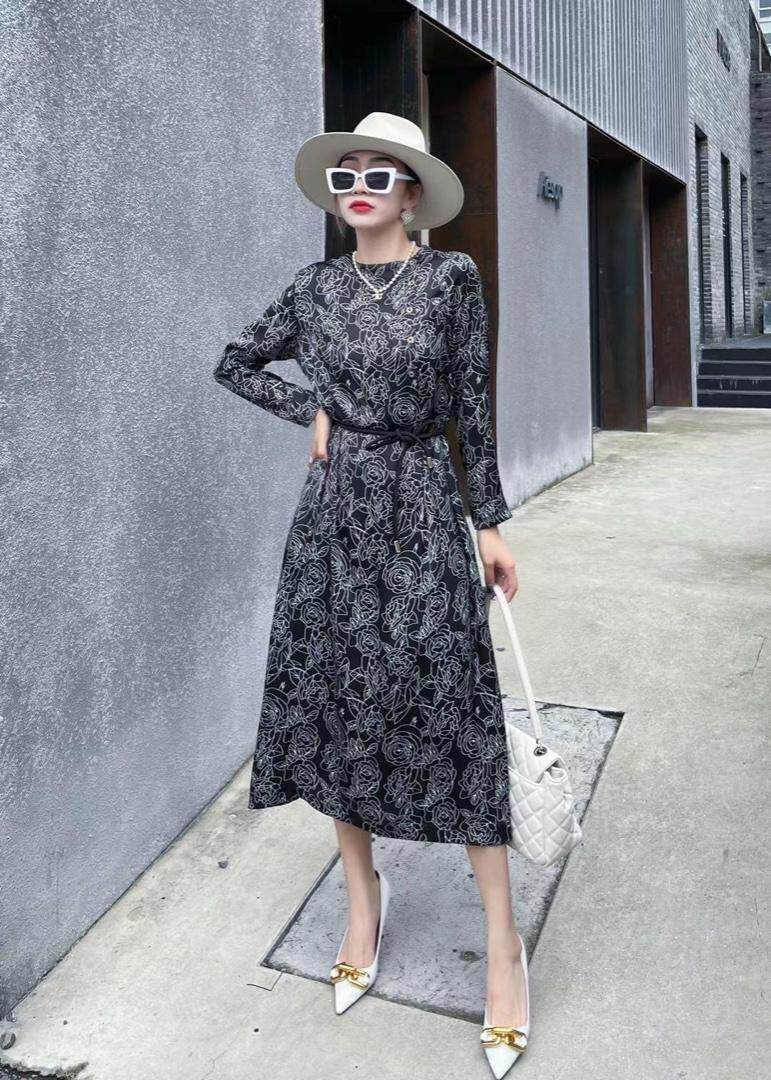 【现货】秋季新款-排扣花色连衣裙，女装连衣裙，陆氏青云