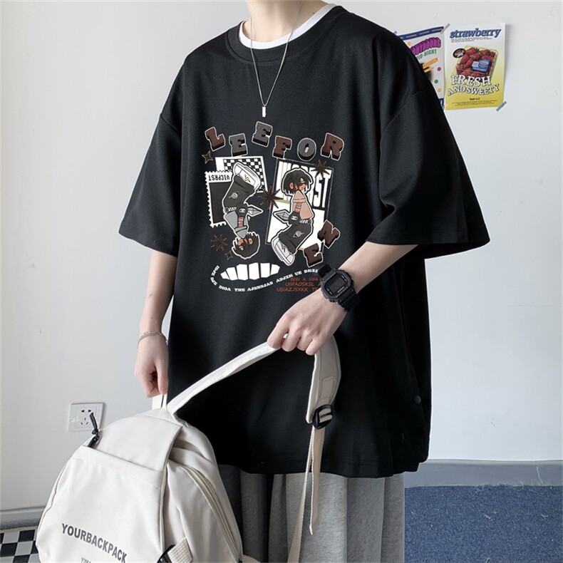数据！夏季休闲印花T恤港风宽松冰丝透气短袖TK23913-P30控48,男装T恤,电商B370