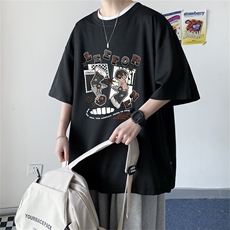 数据！夏季休闲印花T恤港风宽松冰丝透气短袖TK23913-P30控48，男装T恤，电商B370