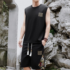 夏季薄款背心休闲运动套装男刺绣男士短裤两件套A266-TZ1158-P46图片