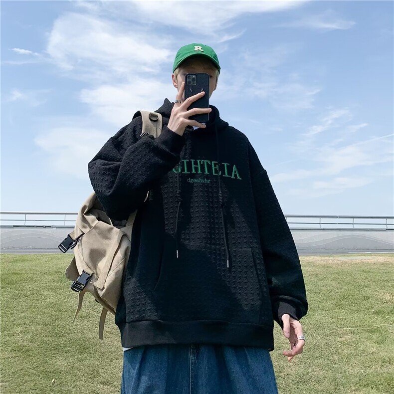 华夫格卫衣男秋季高级设计感小众白色连帽衫XQ11P38,男装卫衣,星座1116-2