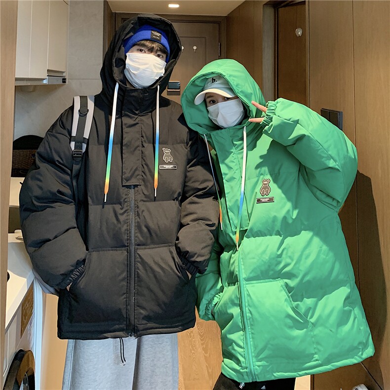 港风新品小熊加厚宽松连帽面包服棉衣外套情侣装棉服G1033P128,男装棉衣,电商A339