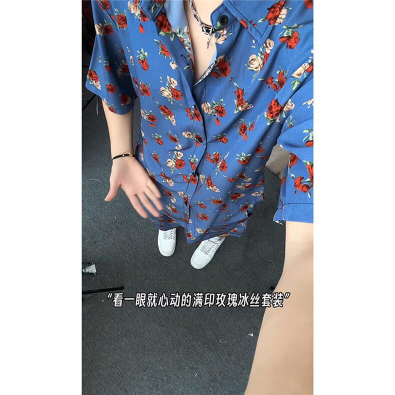 短袖衬衫男+短裤男套装男100%聚酯纤维M-5XL大码TZ78702P50控98,男装休闲套装,星座226-1
