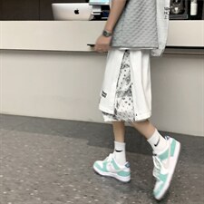 夏季五分裤假两件排扣腰果花短裤男嘻哈高街休闲裤子学生D874-P28，男装休闲裤，星座1008