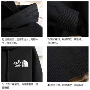 LM68232-P58 加绒款-P68 连帽毛衣男大码带帽针织衫男毛线衣 砖墙图片