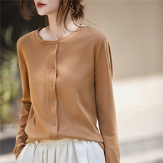 秋冬新款磨毛德绒圆领开衫女纯色宽松简约外套外穿保暖打底衫上衣，女装针织衫/毛衣，圣丽羊绒