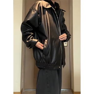 现货 pu皮衣外套男女秋冬季新款港风美式复古机车服夹克LX204-P75图片