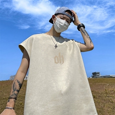 量大优供视频得物直播品220克夏季麂皮绒背心无袖T恤BJ239，男装T恤，电商A486
