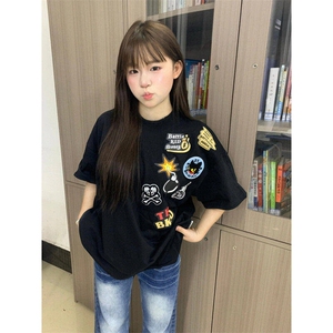 美刺绣正肩T恤男夏季重磅纯棉情侣半袖cleanfit短袖LT60544-P38图片