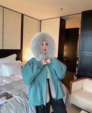 2021冬季新款皮草派克服女貉子毛领门襟狐狸毛皮草外套，女装皮草，L·H·X