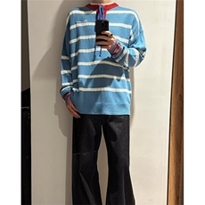 流行日系新款ins潮流气质百搭慵懒纯北极绒条纹撞色毛衣M2507，男装针织衫/毛衣，星座1116A（原606A-3）