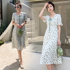 现货-碎花连衣裙女夏季2024新款小个子法式泡泡袖初恋仙女裙子，女装连衣裙，天丽