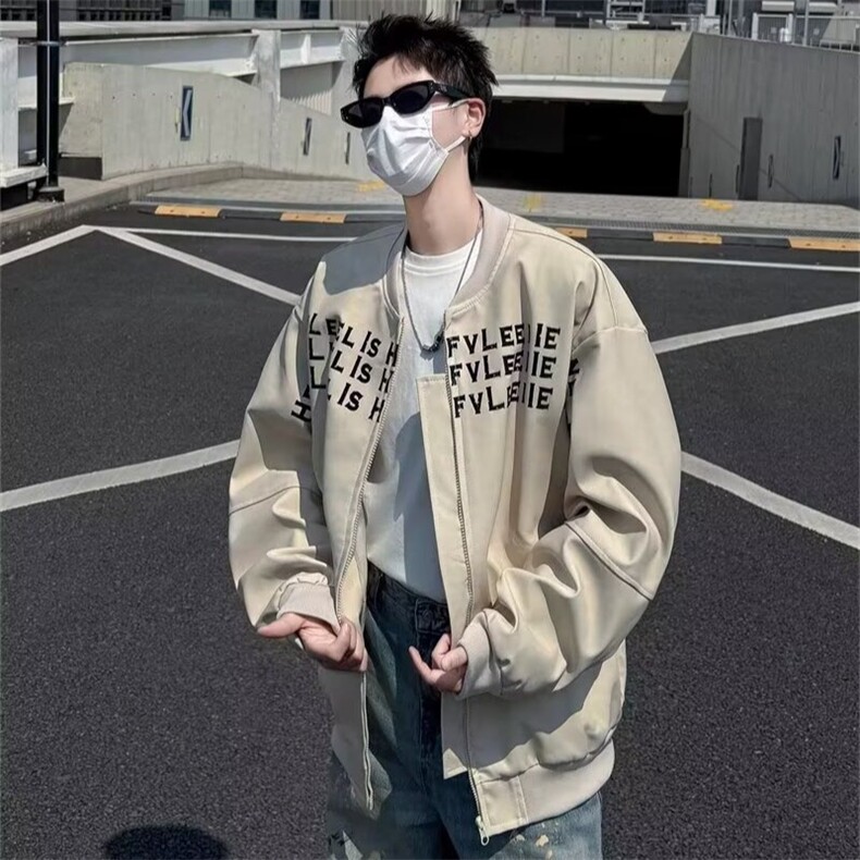 美式字母印花短款棒球服男春秋垫肩高级感痞帅外套JK38-P64,女装短外套,星座208-5