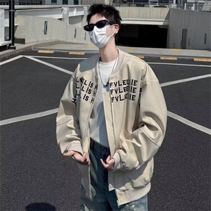 美式字母印花短款棒球服男春秋垫肩高级感痞帅外套JK38-P64图片