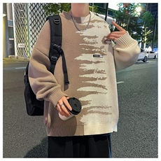 毛衣男秋冬拼接撞色针织衫日系复古宽松慵懒休闲外套MY7022-P45，男装针织衫/毛衣，星座308B-1