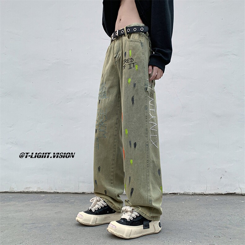 美式高街牛仔裤复古潮流嘻哈设计感水洗长裤男N01744-P50,男装牛仔裤,星座308B-1