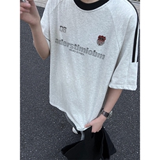 夏季美式高街重磅纯棉三条杠织带撞色男女短袖T恤ZD637-特P30，男装T恤，电商A486-1