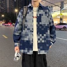 25年春季格子牛仔衬衫长袖得物抖音衬衫DS-C323-1-G661-P55，男装衬衫，电商C323-1