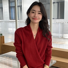 2025秋冬百搭时尚简约交叉长袖针织衫，女装羊绒衫，玛卡隆羊绒
