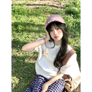 万针全刺绣工艺抖音得物高品质260克重磅纯棉双纱美式高街短袖T恤图片