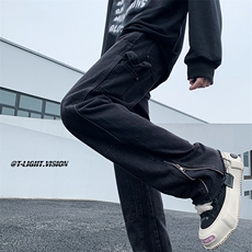 欧美vibe潮牌痞帅炸街阔腿裤oversize裤脚拉链牛仔裤男N1736-P48，男装牛仔裤，星座1008