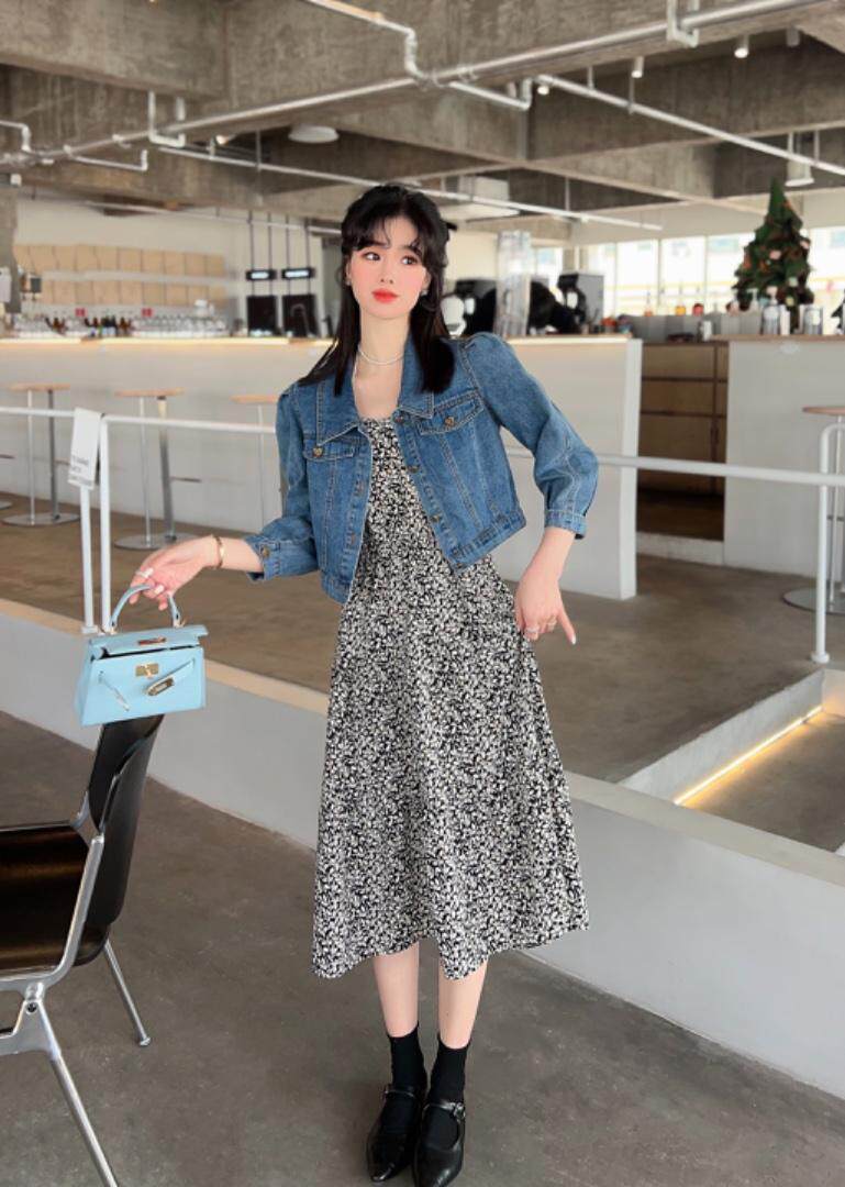 两件套碎花连衣裙，女装连衣裙，韩伊雪