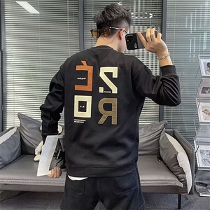 时尚卫衣男春秋季新款黑色圆领套头衫青少年运动上衣休闲潮流外套图片