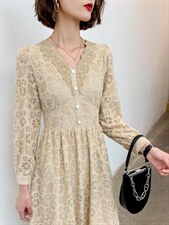 秋冬新款收腰甜美气质高雅淑女连衣裙，女装连衣裙，荷塘月色