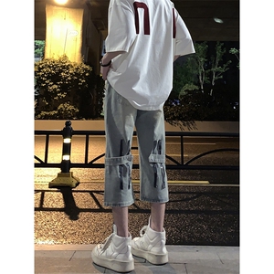 B221 美式ins高街设计感拉链直筒七分牛仔裤 LK23071-P55 控78图片