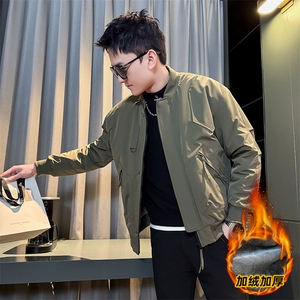 美式棒球领飞行夹克高街加绒加厚大码外套棉衣JK2408加绒P88图片