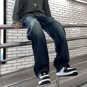 美式复古水洗牛仔裤男高街潮牌oversize宽松直筒休闲裤 K7491-P50图片