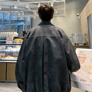 美式复古飞机扣水洗外套男女秋潮牌街头高级感宽松休闲夹克图片