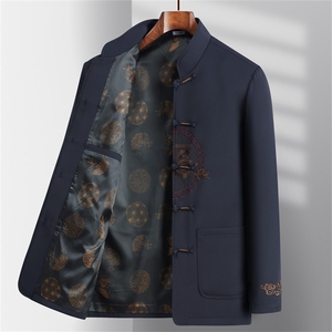 新款中老年风唐装福字春款外套中山装盘扣男复古外套图片