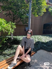 条纹短袖T恤女2025夏季新款圆领百搭显瘦上衣，女装T恤，沐策羊绒