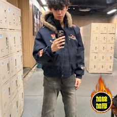 现货高品质美式高街重磅刺绣座山雕大毛毛领棉衣男女加厚棉服外套，男装棉衣，电商A443