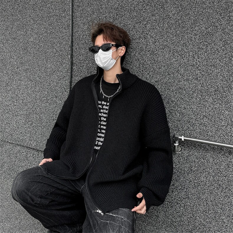 鹿毛绒毛衣韩版拉链立领针织开衫情侣秋冬宽松休闲男外套MY35-P48图片