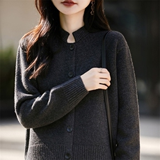 2025年秋季新款七针立领针织羊毛开衫时尚休闲通勤百搭，女装羊毛衫，片语羊绒