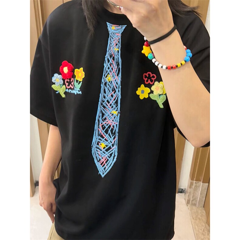 万针全刺绣解构设计260克重磅双纱纯棉高品质美式高街短袖T恤特35,男装T恤,电商A486