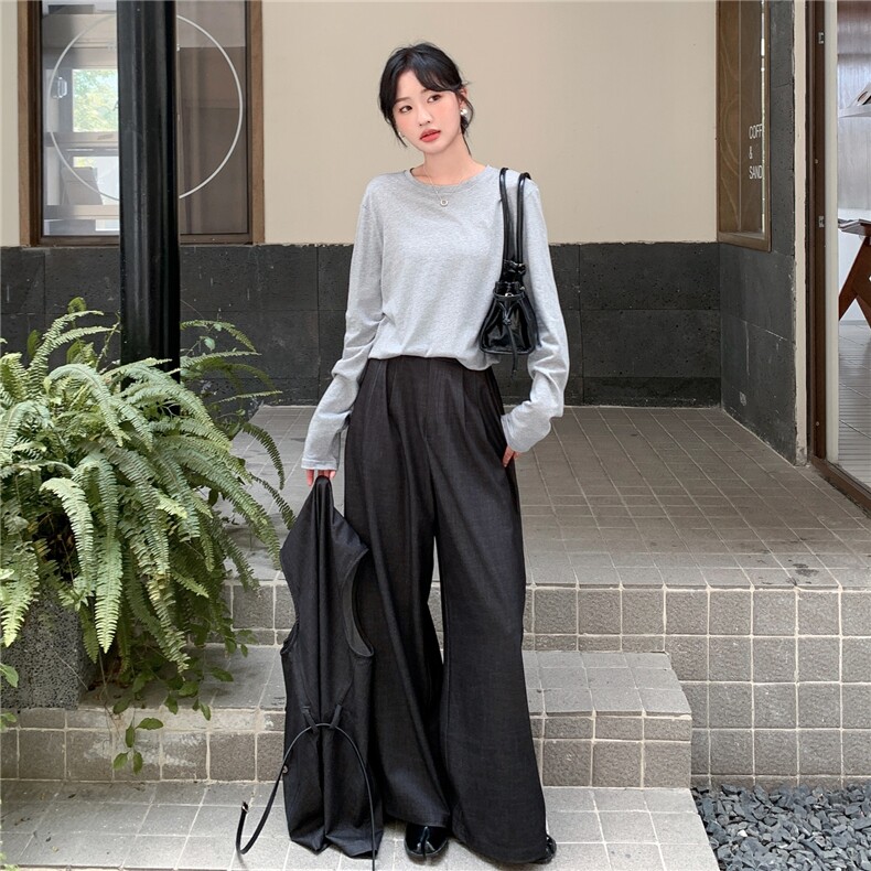 韩系淡人穿搭气质一整套女2025秋季不规则马甲打底衫阔腿裤三件套,女装套装/套裙,2C057