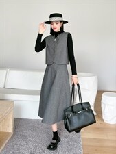 毛呢三件套裙，内搭配毛衫。，其它，纤佰魅力