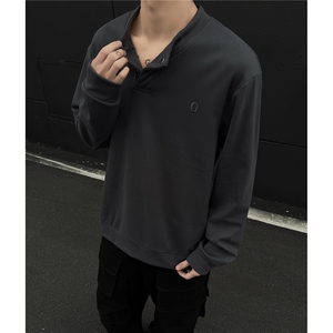 300克亨利领双面德绒打底衫冬季加厚长袖T恤宽松美式男D394P38