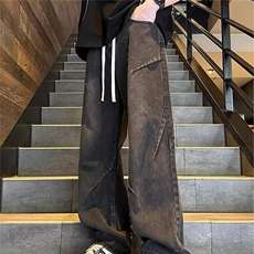 网络图现货美式复古抽绳系带加绒高街提档松紧腰牛仔裤JF367-P45，男装牛仔裤，星座715-7