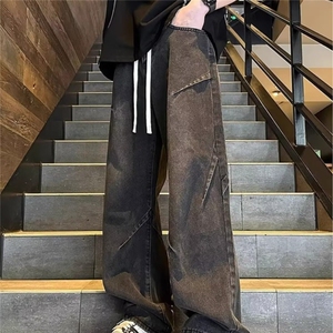网络图现货 美式复古抽绳系带加绒高街提档松紧腰牛仔裤JF367-P45图片