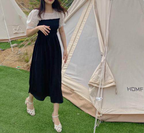 2081蕾丝拼接连衣裙，女装连衣裙，Mu Mu