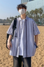 花衬衫男短袖夏季条纹休闲上衣服外套翻领大码衬衣A012/863P35，男装衬衫，电商A012