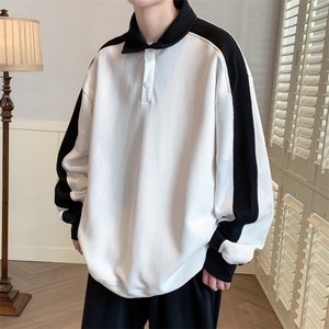 2023春款新品纯色休闲翻领卫衣撞色时尚卫衣男女WY013-P70控价98图片