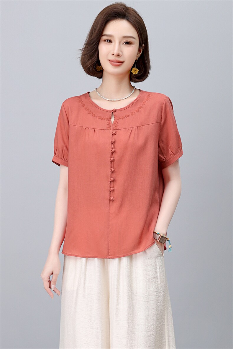 棉麻休闲女夏装2025夏季新款中年妈妈宽松洋气时尚裤子,女装衬衫,阿丹