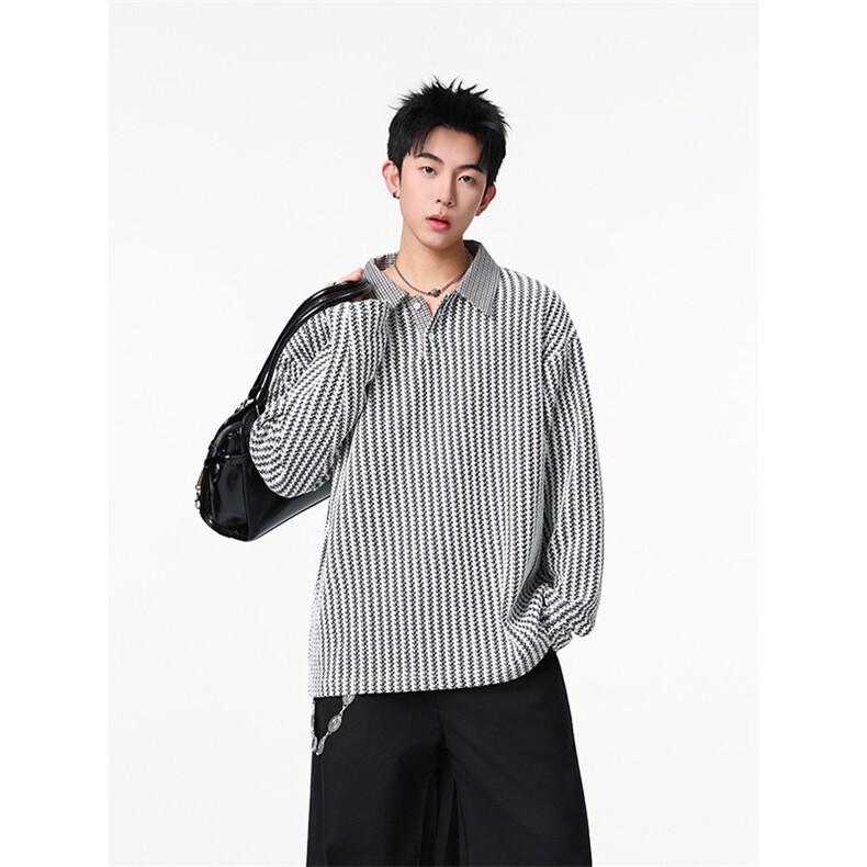 加绒加厚卫衣千鸟格长袖t恤polo打底衫504-T503-特P28（加绒P33）,男装Polo衫,星座504